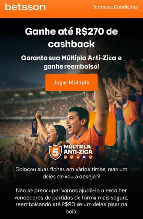 Captura de tela da promoção Múltipla Anti-Zica na Betsson, um dos melhores sites com apostas na Libertadores.