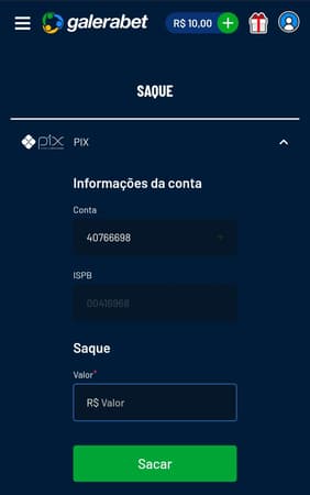 Saque na Galera Bet com mínimo de R$30