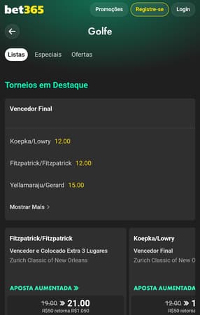 Captura de tela de uma aposta em golfe na bet365.