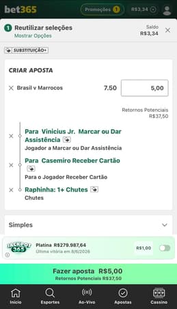 Captura de tela realizada em 09/06/2026 com a função Criar Aposta na bet365.