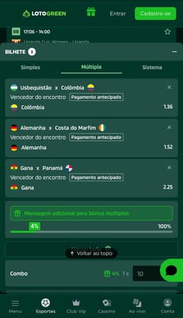Captura da tela de Pagamento Antecipado na Lotogreen.
