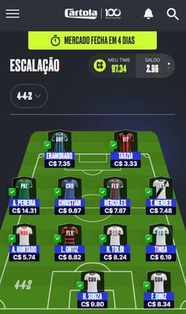 Captura de tela do fantasy sports Cartola FC.