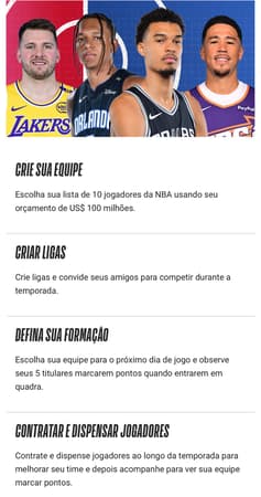 Captura de tela do fantasy game da NBA.