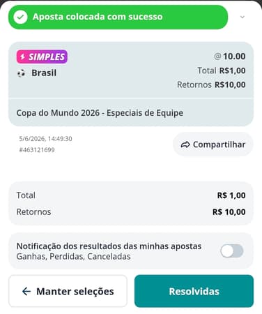 Captura de tela de uma aposta de longo prazo na Novibet, a melhor plataforma de 10 reais da atualidade.