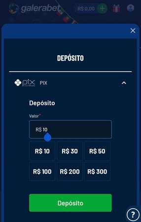 Captura de tela da seção de depósitos na GaleraBet.