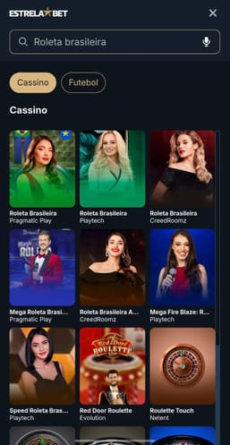 Captura de tela dos jogos de roleta brasileira disponíveis no cassino da EstrelaBet.