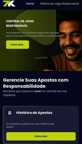 Captura de tela da Central de Jogo Responsável da Bet7k.
