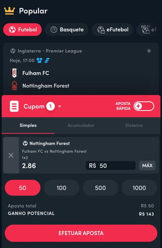 Captura de tela de uma aposta esportiva da Blaze