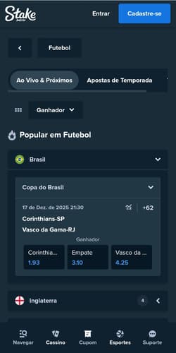 Captura de tela dos jogos populares de futebol disponíveis na Stake.