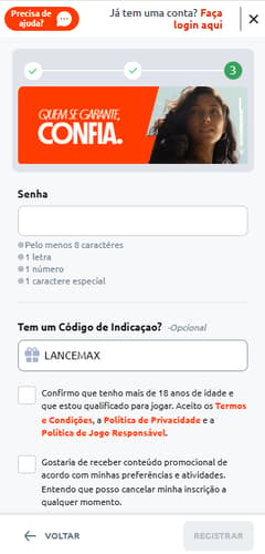 Cadastro na Betano com código indicação LANCEMAX