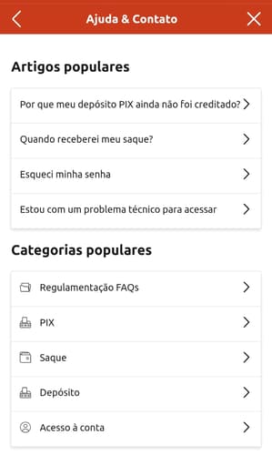 Captura de tela da central de ajuda da Betboo com artigos populares.