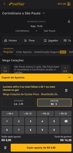 Captura de tela da Mega Aposta Aumentada no Betfair App