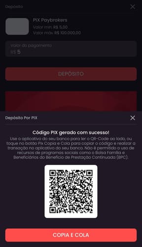 Captura de tela de pagamento na Onabet Aposta