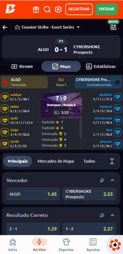 Mercados de apostas em partida de CS2 pela Extort Series