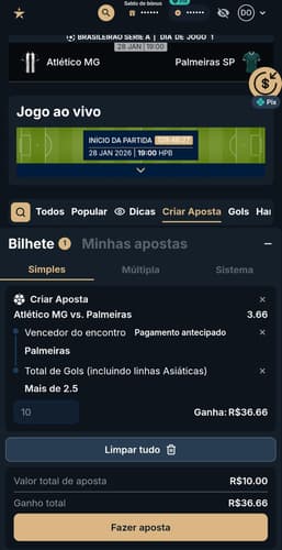 Captura de tela da função Criar Aposta no app Estrela Bet