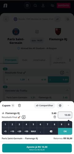 Captura de tela de uma aposta esportiva na Novibet