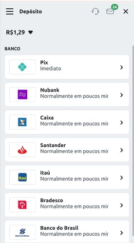 Captura de tela dos métodos de pagamento na Betano apostas