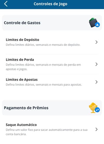 Captura da tela de controles de jogo na Sportingbet.