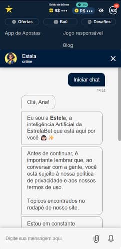 Chat ao vivo com atendimento 24 horas na Estrela Bet