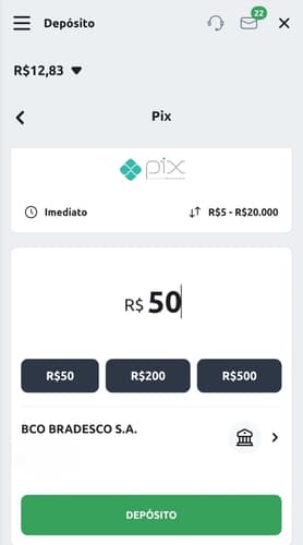 Captura de tela do depósito de R$50 feito pelo Pix Betano.