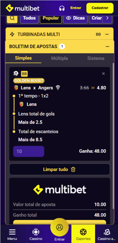 Criar aposta na Multibet com múltiplos mercados combinados