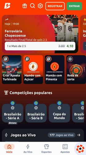 Captura de tela da página inicial da Betano