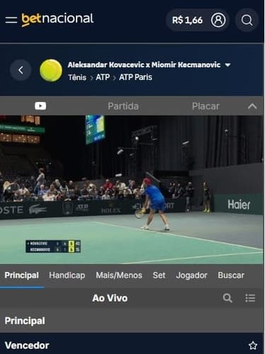 Captura de tela mostra o streaming ao vivo com o código Betnacional usado no cadastro.