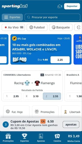 Seção de apostas na Sportingbet com 20 modalidades esportivas