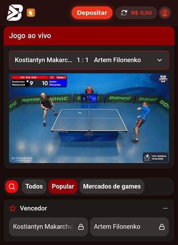 Captura de tela do serviço de streaming em tênis da BateuBet Brasil