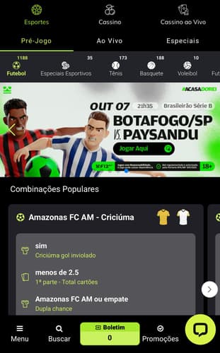 Captura da tela de apostas esportivas na F12 Bet
