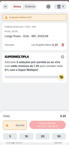 Bilhete de aposta longo prazo NFL na Superbet