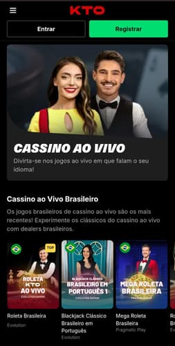 Captura de tela da página inicial do cassino ao vivo da KTO