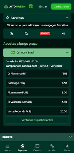 Apostas a longo prazo na Lotogreen no Cariocão 2026