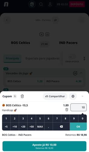 Captura da tela de apostas na NBA na Novibet.