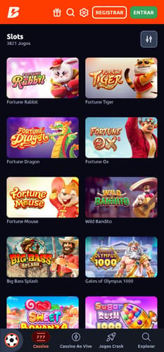 Captura de tela dos slots na página oficial do cassino da Betano.