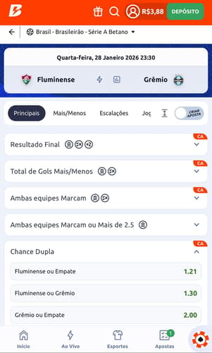 Captura de tela mostra o mercado de Chance Dupla na Betano.