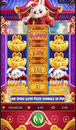Captura de tela do Fortune Rabbit, um dos melhores slots da atualidade, sendo jogado na PG Soft.
