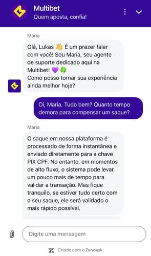Captura da tela do chat ao vivo da Multibet.