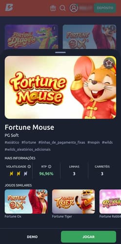 Captura de tela da slot com RTP alto Fortune Mouse no cassino Betano.