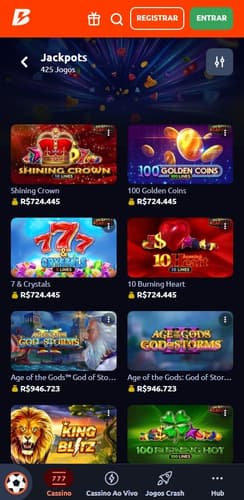Jackpots do cassino online Betano com slots como Shining Crown e Age of the Gods