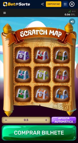 Captura de tela da raspadinha online Scratch Map na Bet Dá Sorte.