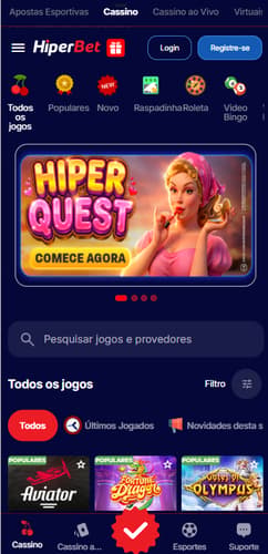 Página do cassino HiperBet no navegador mobile