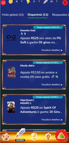 Missões Diárias na HiperBet com recompensas de giros grátis