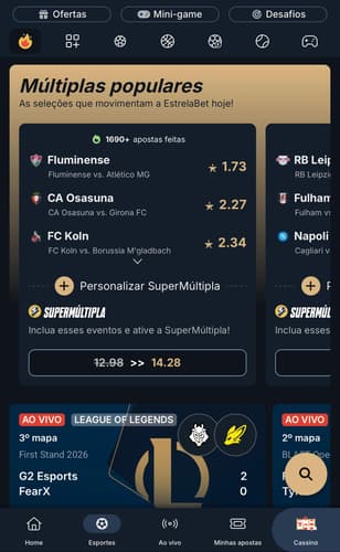 Captura de tela com ofertas para o fim de semana em múltiplas na Estrela Bet.