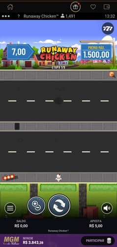 Captura de tela do Runaway Chicken na BetMGM, um jogo alternativo ao Chicken Road.