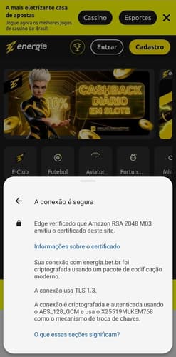Informações de conexão segura na Energia Bet pelo mobile