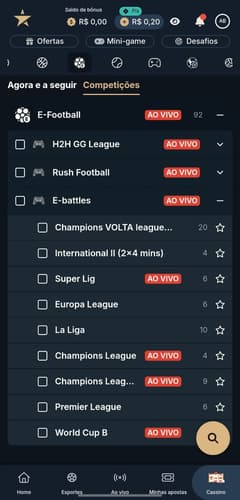 Captura de tela das competições de jogos disponíveis para apostas FIFA na EstrelaBet.