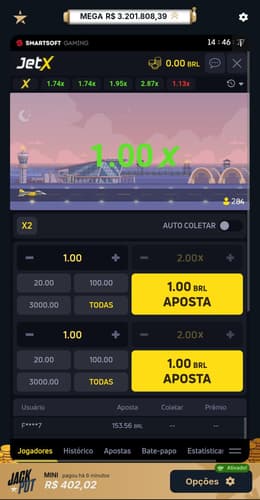 Captura de tela do JetX na Estrela Bet.