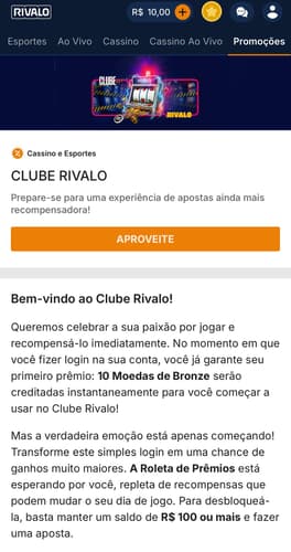 Captura de tela da promoção do Clube Rivalo.