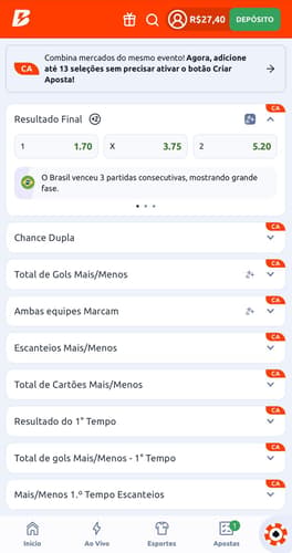 Captura de tela do Criar Aposta na Copa do Mundo na Betano.